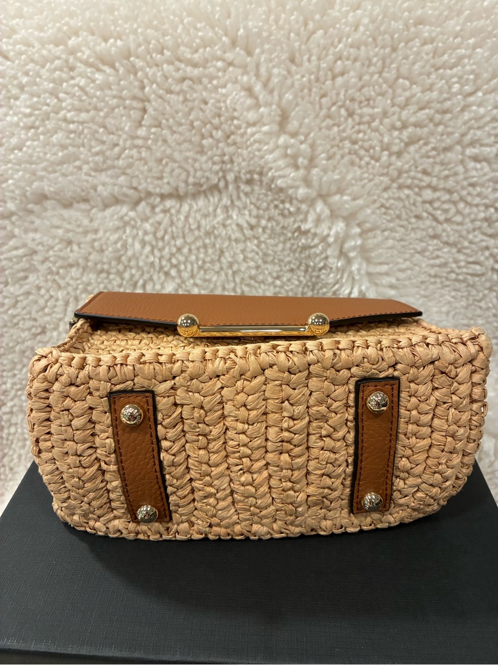 Strathberry Mosaic Nano Raffia & Leather Top Handle:Crossbody - Picture 4 of 9